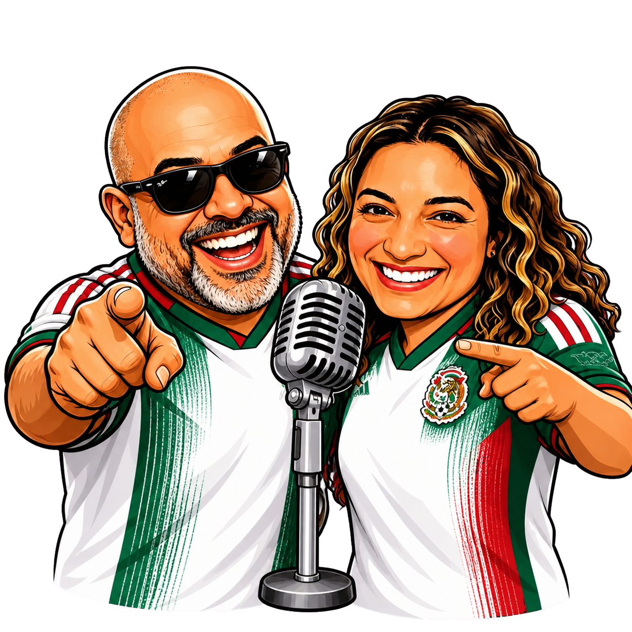 Lauro Cervantes, El Pelón, y Claudia Camacho, La Meche, con un micrófono de radio