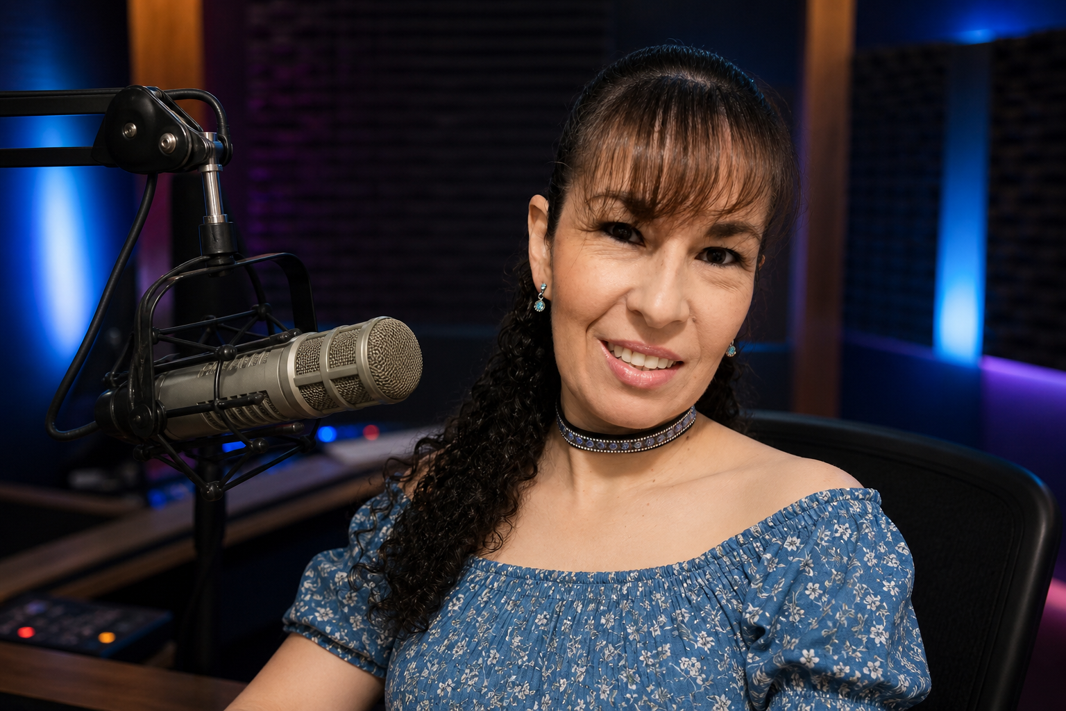Joany Guajardo en cabina de radio