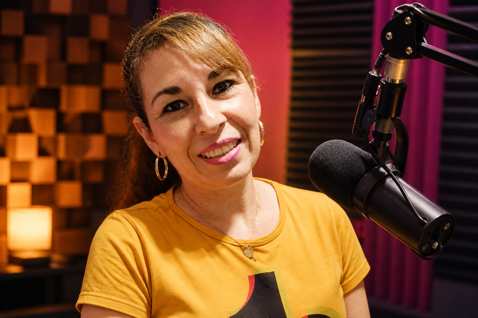 Locutora de Recuerdo Grupero en cabina de radio